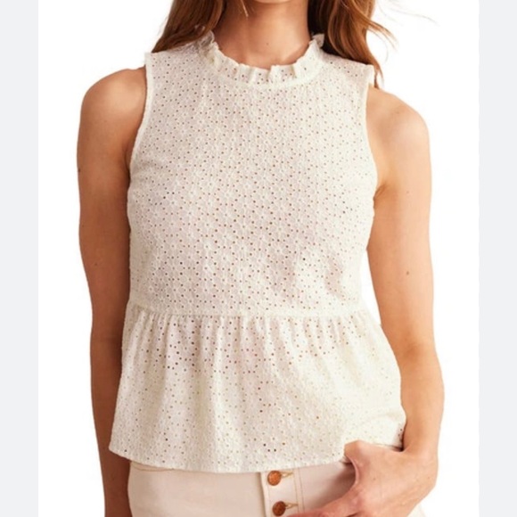 Boden Tops - Boden Broderie Anglaise Sleeveless Cotton Ivory Eyelet Top Blouse US 14 NEW